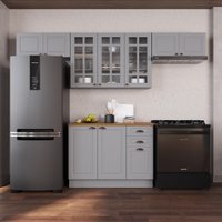 Armário de Cozinha Modulada Compacta Fidelitá Nara 100% MDF 4 Peças 280cm 10 Portas 2 Gavetas Com Tampo e Rodapé Titânio