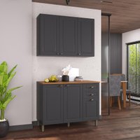 Armário de Cozinha Modulada Compacta Fidelitá Nara 100% MDF 2 Peças 120cm 6 Portas 2 Gavetas Com Tampo Chumbo
