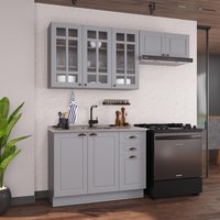 Armário de Cozinha Modulada Compacta Fidelitá Nara 100% MDF 3 Peças 200cm 8 Portas 2 Gavetas Sem Tampo e Rodapé Titânio