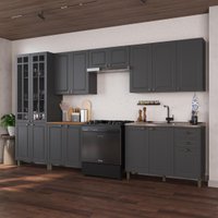 Armário de Cozinha Modulada Completa Fidelitá Nara 100% MDF 6 Peças 360cm 16 Portas 2 Gavetas Sem Tampo Chumbo