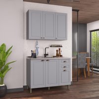 Armário de Cozinha Modulada Compacta Fidelitá Nara 100% MDF 2 Peças 120cm 6 Portas 2 Gavetas Sem Tampo Titânio