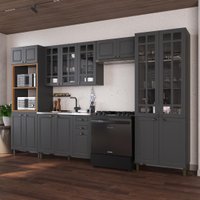 Armário de Cozinha Modulada Completa Fidelitá Nara 100% MDF 5 Peças 350cm 16 Portas 2 Gavetas Sem Tampo Chumbo