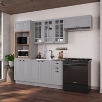 Armário de Cozinha Modulada Compacta Fidelitá Nara 100% MDF 4 Peças 270cm 12 Portas 2 Gavetas Sem Tampo e Rodapé Titânio