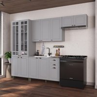 Armário de Cozinha Modulada Compacta Fidelitá Nara 100% MDF 4 Peças 280cm 12 Portas 2 Gavetas Sem Tampo Titânio
