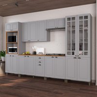 Armário de Cozinha Modulada Completa Fidelitá Nara 100% MDF 6 Peças 350cm 18 Portas 2 Gavetas Com Tampo Titânio