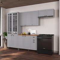 Armário de Cozinha Modulada Compacta Fidelitá Nara 100% MDF 4 Peças 280cm 12 Portas 2 Gavetas Com Tampo Titânio