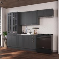 Armário de Cozinha Modulada Compacta Fidelitá Nara 100% MDF 4 Peças 280cm 12 Portas 2 Gavetas Sem Tampo e Rodapé Chumbo