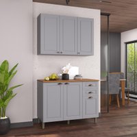Armário de Cozinha Modulada Compacta Fidelitá Nara 100% MDF 2 Peças 120cm 6 Portas 2 Gavetas Com Tampo Titânio
