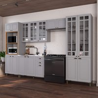 Armário de Cozinha Modulada Completa Fidelitá Nara 100% MDF 5 Peças 350cm 16 Portas 2 Gavetas Sem Tampo Titânio