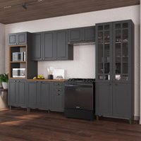 Armário de Cozinha Modulada Completa Fidelitá Nara 100% MDF 5 Peças 350cm 16 Portas 2 Gavetas Com Tampo Chumbo