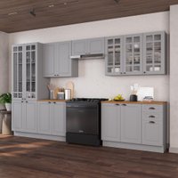 Armário de Cozinha Modulada Completa Fidelitá Nara 100% MDF 6 Peças 360cm 16 Portas 2 Gavetas Com Tampo e Rodapé Titânio