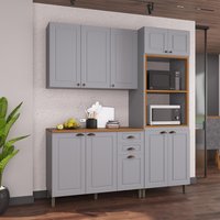 Armário de Cozinha Modulada Compacta Fidelitá Nara 100% MDF 3 Peças 190cm 10 Portas 2 Gavetas Com Tampo Titânio