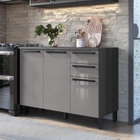 Balcão Modulado Para Cozinha Com Tampo Fidelitá Mônaco 120cm 2 Portas 3 Gavetas Chumbo/Titânio