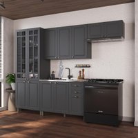 Armário de Cozinha Modulada Compacta Fidelitá Nara 100% MDF 4 Peças 280cm 12 Portas 2 Gavetas Sem Tampo Chumbo