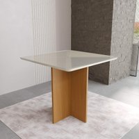 Mesa de Jantar Quadrada Tampo de Vidro Fidelitá Barcelona 90cm Freijó/Off-White