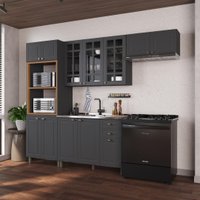 Armário de Cozinha Modulada Compacta Fidelitá Nara 100% MDF 4 Peças 270cm 12 Portas 2 Gavetas Sem Tampo Chumbo