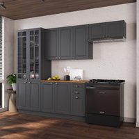 Armário de Cozinha Modulada Compacta Fidelitá Nara 100% MDF 4 Peças 280cm 12 Portas 2 Gavetas Com Tampo e Rodapé Chumbo