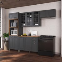 Armário de Cozinha Modulada Compacta Fidelitá Nara 100% MDF 4 Peças 270cm 12 Portas 2 Gavetas Com Tampo Chumbo