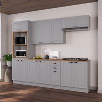 Armário de Cozinha Modulada Completa Fidelitá Nara 100% MDF 5 Peças 270cm 14 Portas 2 Gavetas Com Tampo e Rodapé Titânio