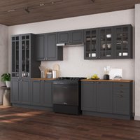 Armário de Cozinha Modulada Completa Fidelitá Nara 100% MDF 6 Peças 360cm 16 Portas 2 Gavetas Com Tampo e Rodapé Chumbo