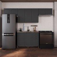 Armário de Cozinha Modulada Compacta Fidelitá Nara 100% MDF 4 Peças 280cm 10 Portas 2 Gavetas Sem Tampo Chumbo
