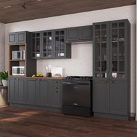 Armário de Cozinha Modulada Completa Fidelitá Nara 100% MDF 5 Peças 350cm 16 Portas 2 Gavetas Com Tampo e Rodapé Chumbo