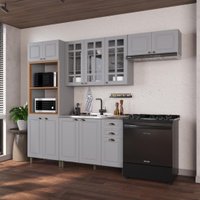 Armário de Cozinha Modulada Compacta Fidelitá Nara 100% MDF 4 Peças 270cm 12 Portas 2 Gavetas Sem Tampo Titânio