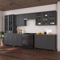 Armário de Cozinha Modulada Completa Fidelitá Nara 100% MDF 6 Peças 360cm 16 Portas 2 Gavetas Com Tampo Chumbo