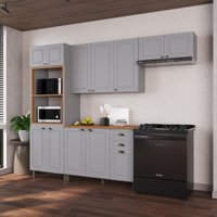 Armário de Cozinha Modulada Compacta Fidelitá Nara 100% MDF 4 Peças 270cm 12 Portas 2 Gavetas Com Tampo Titânio