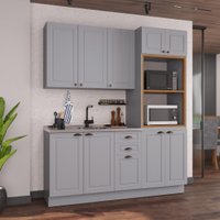 Armário de Cozinha Modulada Compacta Fidelitá Nara 100% MDF 3 Peças 190cm 10 Portas 2 Gavetas Sem Tampo e Rodapé Titânio