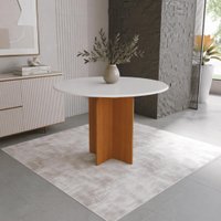 Mesa de Jantar Redonda Tampo de Madeira Fidelitá Espanha 90cm Freijó/Off-White