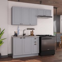 Armário de Cozinha Modulada Compacta Fidelitá Nara 100% MDF 3 Peças 200cm 8 Portas 2 Gavetas Sem Tampo Titânio