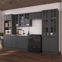 Armário de Cozinha Modulada Completa Fidelitá Nara 100% MDF 5 Peças 350cm 16 Portas 2 Gavetas Sem Tampo e Rodapé Chumbo
