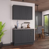 Armário de Cozinha Modulada Compacta Fidelitá Nara 100% MDF 2 Peças 120cm 6 Portas 2 Gavetas Sem Tampo e Rodapé Chumbo