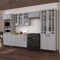 Armário de Cozinha Modulada Completa Fidelitá Nara 100% MDF 5 Peças 350cm 16 Portas 2 Gavetas Com Tampo Titânio