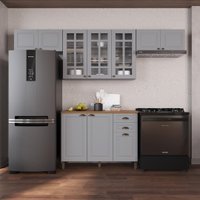 Armário de Cozinha Modulada Compacta Fidelitá Nara 100% MDF 4 Peças 280cm 10 Portas 2 Gavetas Com Tampo Titânio