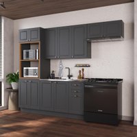 Armário de Cozinha Modulada Compacta Fidelitá Nara 100% MDF 4 Peças 270cm 12 Portas 2 Gavetas Sem Tampo e Rodapé Chumbo