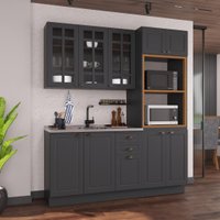 Armário de Cozinha Modulada Compacta Fidelitá Nara 100% MDF 3 Peças 190cm 10 Portas 2 Gavetas Sem Tampo e Rodapé Chumbo