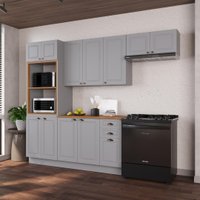 Armário de Cozinha Modulada Compacta Fidelitá Nara 100% MDF 4 Peças 270cm 12 Portas 2 Gavetas Com Tampo e Rodapé Titânio