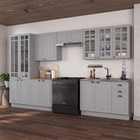 Armário de Cozinha Modulada Completa Fidelitá Nara 100% MDF 6 Peças 360cm 16 Portas 2 Gavetas Sem Tampo e Rodapé Titânio