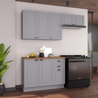 Armário de Cozinha Modulada Compacta Fidelitá Nara 100% MDF 3 Peças 200cm 8 Portas 2 Gavetas Com Tampo e Rodapé Titânio
