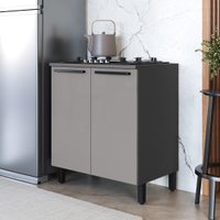 Balcão Modulado Com Tampo Fidelitá Mônaco 80cm 2 Portas Chumbo/Titânio