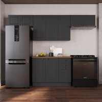 Armário de Cozinha Modulada Compacta Fidelitá Nara 100% MDF 4 Peças 280cm 10 Portas 2 Gavetas Com Tampo e Rodapé Chumbo