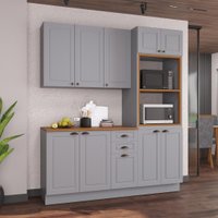 Armário de Cozinha Modulada Compacta Fidelitá Nara 100% MDF 3 Peças 190cm 10 Portas 2 Gavetas Com Tampo e Rodapé Titânio