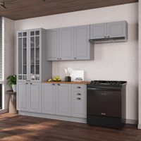 Armário de Cozinha Modulada Compacta Fidelitá Nara 100% MDF 4 Peças 280cm 12 Portas 2 Gavetas Com Tampo e Rodapé Titânio