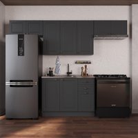 Armário de Cozinha Modulada Compacta Fidelitá Nara 100% MDF 4 Peças 280cm 10 Portas 2 Gavetas Sem Tampo e Rodapé Chumbo