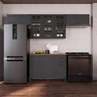 Armário de Cozinha Modulada Compacta Fidelitá Nara 100% MDF 4 Peças 280cm 10 Portas 2 Gavetas Com Tampo Chumbo