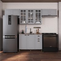 Armário de Cozinha Modulada Compacta Fidelitá Nara 100% MDF 4 Peças 280cm 10 Portas 2 Gavetas Sem Tampo Titânio