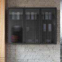 Armário Aéreo Modulado com Vidro Fidelitá Mônaco 120cm 3 Portas Chumbo/Titânio