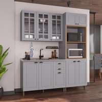 Armário de Cozinha Modulada Compacta Fidelitá Nara 100% MDF 3 Peças 190cm 10 Portas 2 Gavetas Sem Tampo Titânio